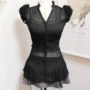 Sheer Black Accordion Ruffle Blouse 👽 LUXE COLLECTION
